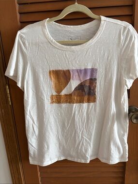 Candace Cameron Bure White Short Sleeve Tee with Brown and Lavender Graphic
